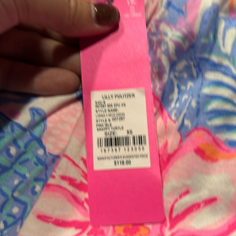 NWT- LILLY PULITZER-Lorena V-neck dress- pink isle snappy turtle- Size XS - Picture 8 of 9